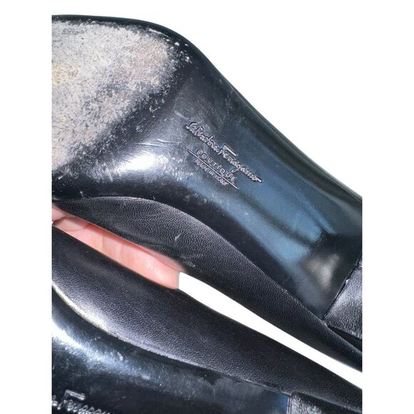 Salvatore Ferragamo Womens Square Patent Cap Toe Heels Size 8B Black Leather - Picture 10 of 12